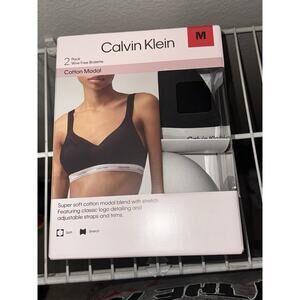 Calvin Klein Women's M 2 Pack Wire Free Bralette Cotton Modal Black/White